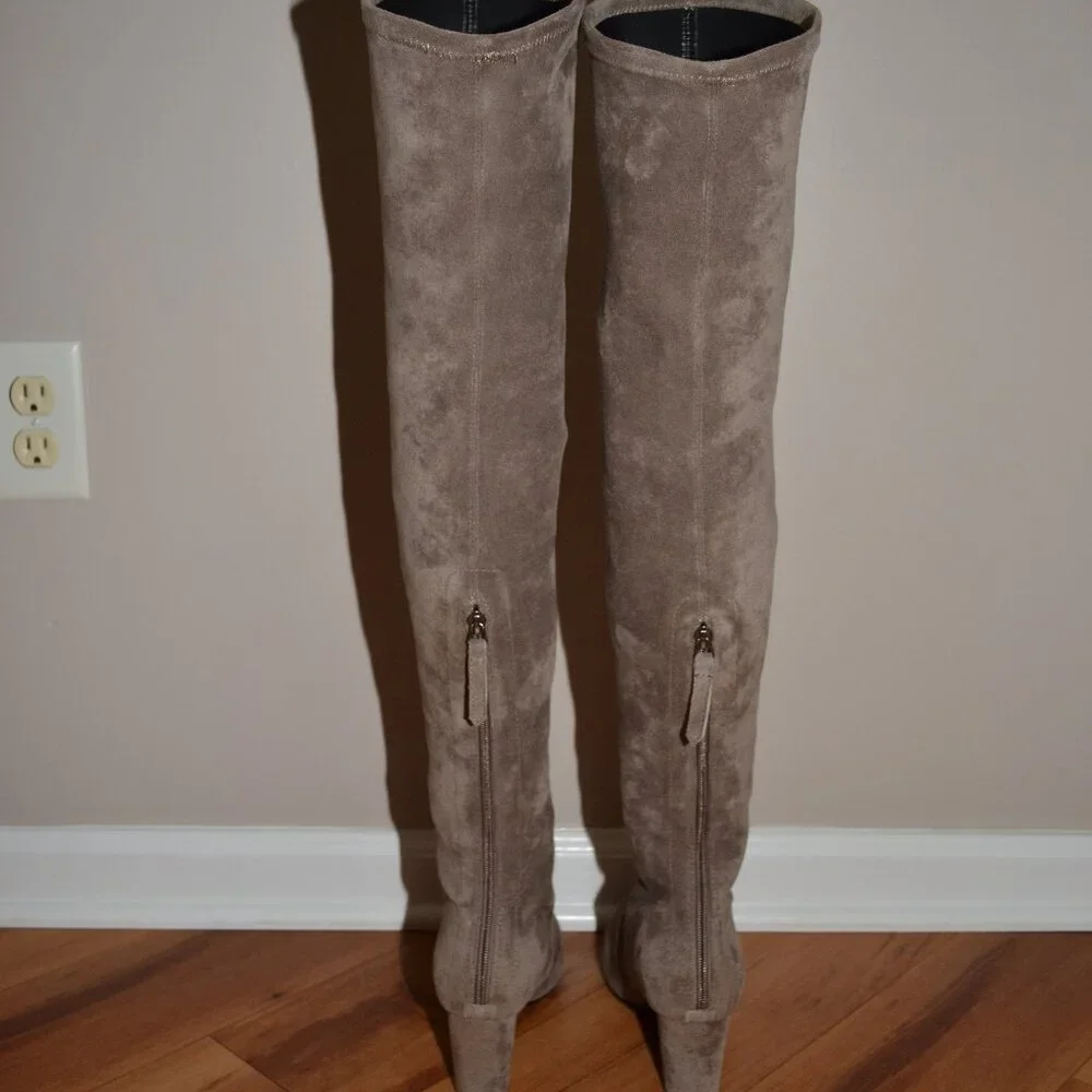 Vero Cuoio Soft Suede leather Taupe Gray Over the knee Thigh high Boots 250/8
